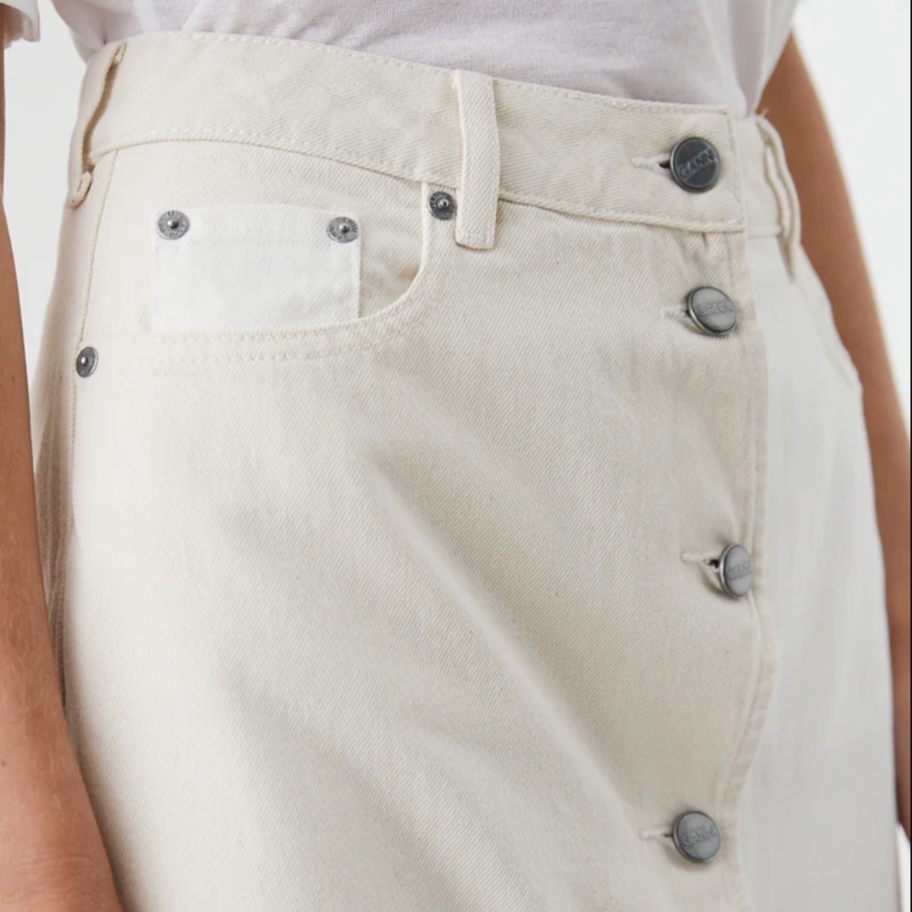 GANNI Scalloped Two-Tone Cream Denim Midi Skirt (34/US 4) - Picture 7 of 16